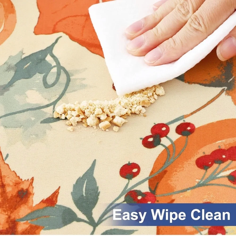 Autumn Harvest Pumpkin Leaves Round 36-44 in. Tablecloth Orange Cream